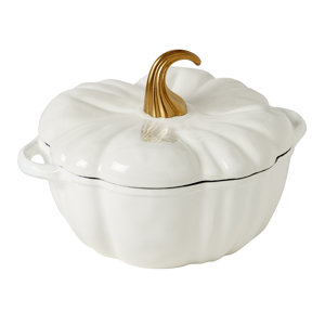 Smith & Clark Glossy Ivory 4 QT Enameled Pumpkin Cast Iron Dutch Oven