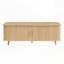 Table basse moderne de style Mid-Century avec rangement: finition en bois naturel, 4 tablettes ouvertes et 2 portes, pour le salon, le centre de divertissement, le cinéma maison-1069345742