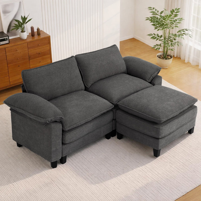Canapé d'angle rembourré avec 1 repose-pieds, Gris chenille