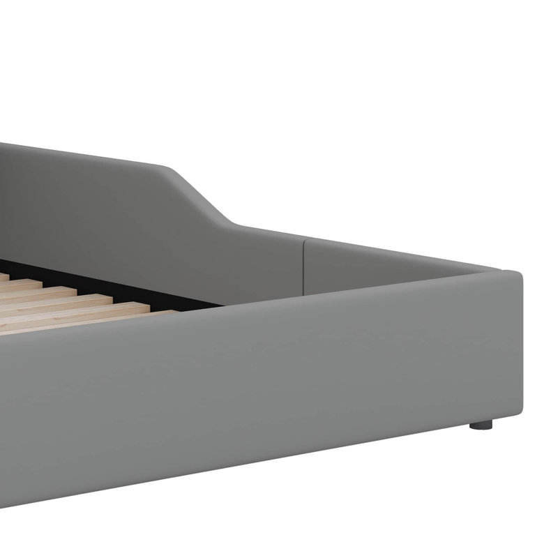 Lit double tapissier pleine grandeur, lit combiné mère-enfant avec table d'appoint et mini tabouret, Gris