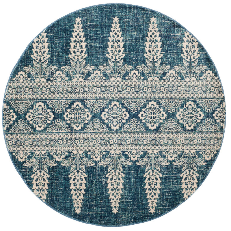 Tapis floral royal / ivoire Annette, Rond 6 pi 7 po