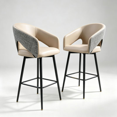 Swivel Upholstered Bar Stool with Iron Frame
