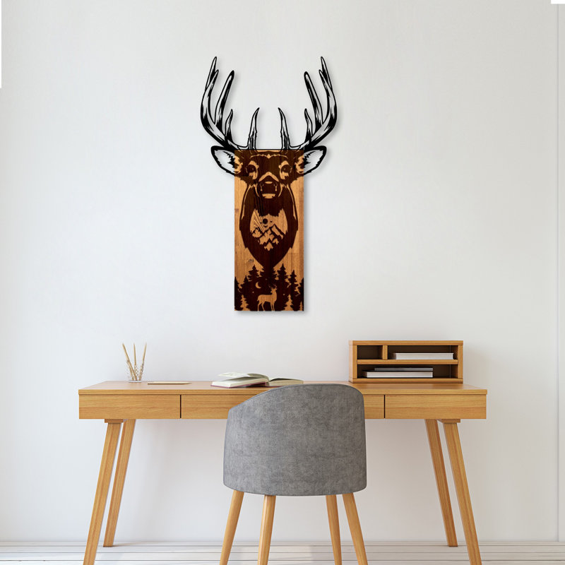Elegant Decorative Wooden Wall Accessory, Walnut & Black, 18.9 x 22.8 x 1.2 inches | 50% Real Wood (Thickness: 1.2 inches) & 50% Metal (Thickness: 0.6 inches) | Unique Design for Home Décor, Stylish and Versatile