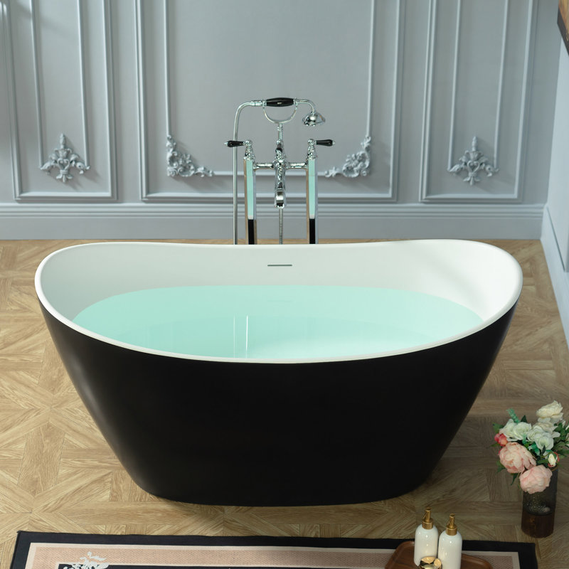 Baignoire autoportante 59 po 59 po, Blanc mat / noir mat, H 27,5 po x L 59 po x l 29,13 po