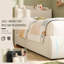 Cadre de lit simple beige, lit plateforme avec tablette encastrée, tête de lit tapissier-589828600-589828607