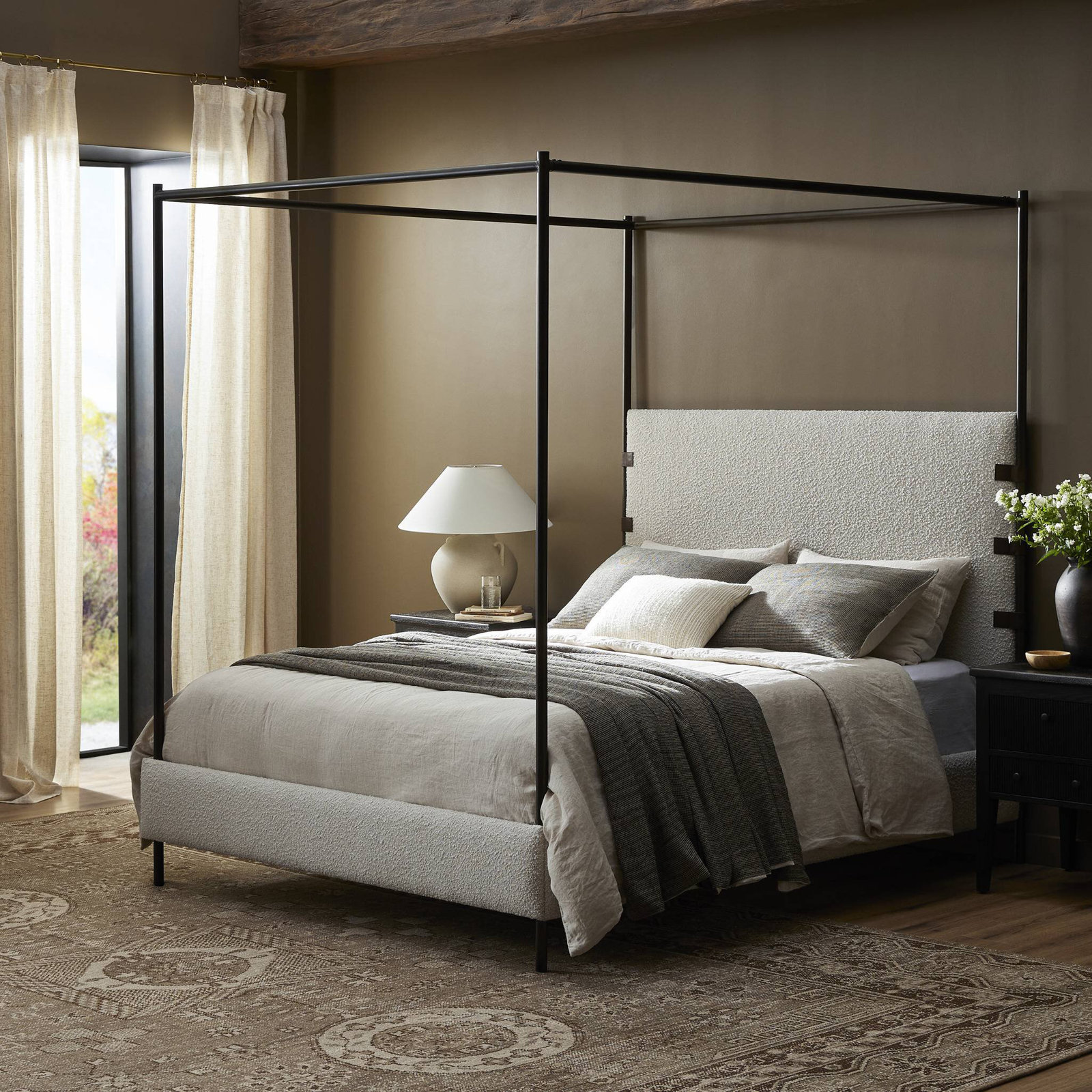 Malo Upholstered Metal Canopy Bed, Queen, Knoll Natural