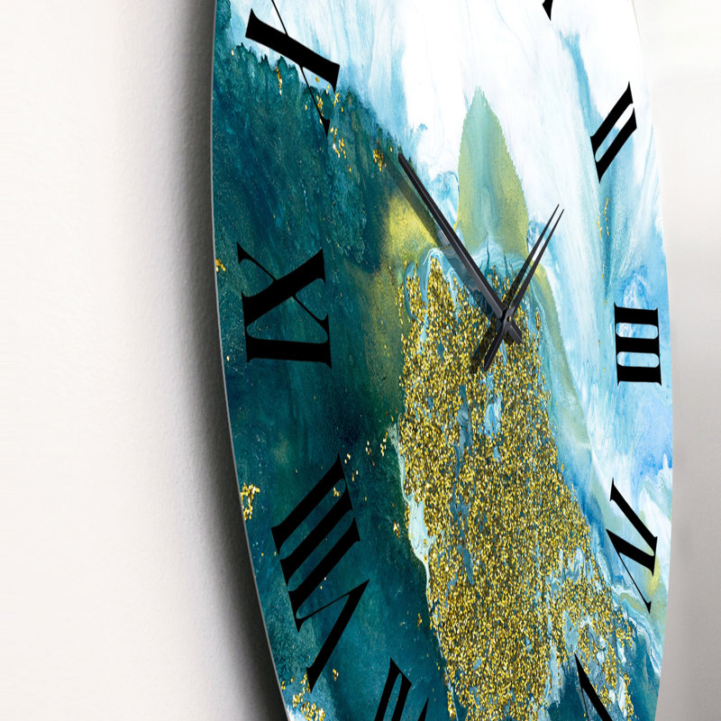 Art liquide bleu et or scintillant - horloge murale moderne, Moyenne