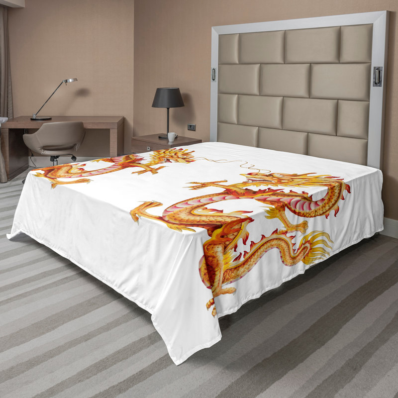 Drap plat Ambesonne Dragon, Drap plat pour très grand lit californien