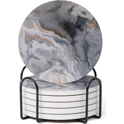 Abstract  Marble Coasters With Holder Absorbent Ceramic Coasters For Drinks Coasters With Cork Backing For Table Protection Housewarming Gifts For New Home