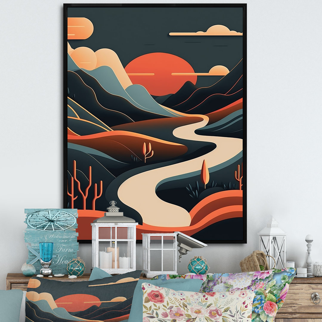 Pine Tree In Graphic Terra Cotta Mountain Landscap " Pine Tree In Graphic Terra Cotta Mountain Landscape III " George Oliver 