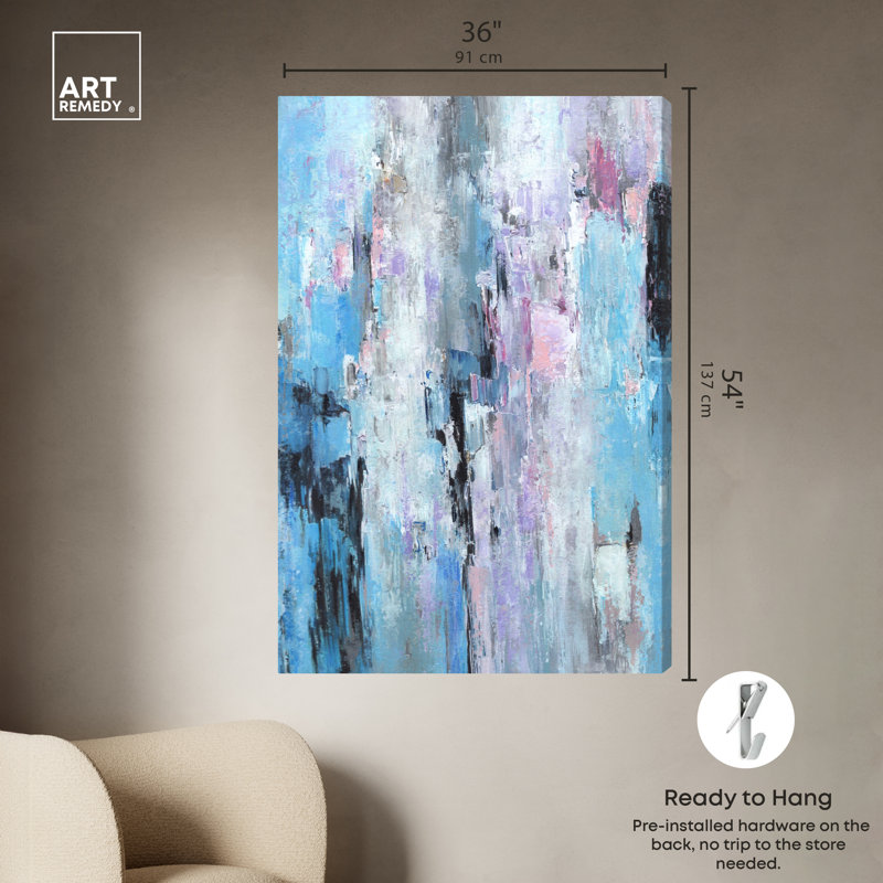 Blue and Pink Abstract Canvas Wall Art, 24" x 36"