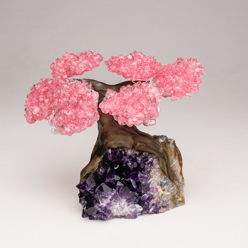 Small Rose Quartz Clustered Gemstone on Amethyst Matrix (The Love Tree)