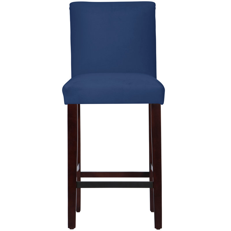 Tabouret de bar et de comptoir Sylva, Tabouret de bar (siège d'une hauteur de 31 po), Espresso, Tissu bleu à chaîne croisée