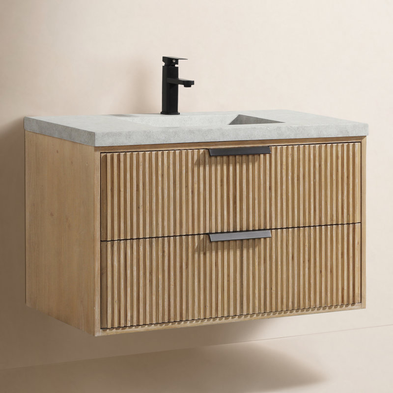 Meuble-lavabo flottant 36 po Anelie, Sapin vieilli, Noir mat