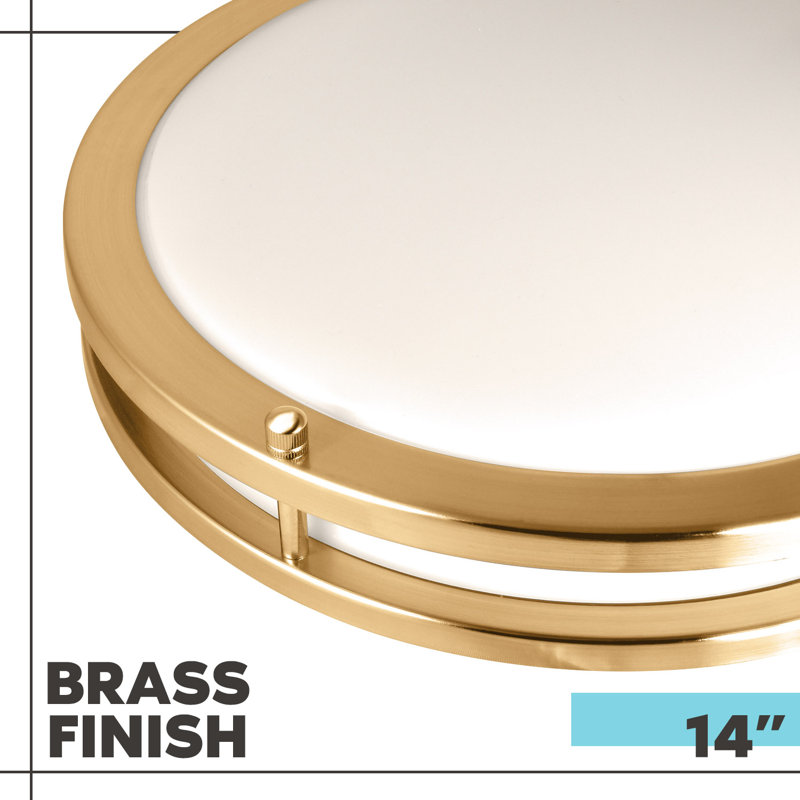 Eryx Acrylic LED Flush Mount Ceiling Light, Gold, 14" H x 14" W x 3.5" D