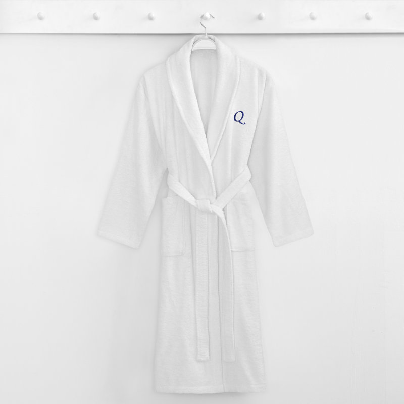 Personalized Terry Cloth Gender Neutral Mid-Calf Bathrobe with Pockets, Small/Medium, Q, Navy
