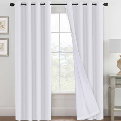 Adona 100% Blackout Thermal Insulated Soundproof Drapes for Living Room Solid Colour Room Darkening  Grommet Curtain Panels with White Liner