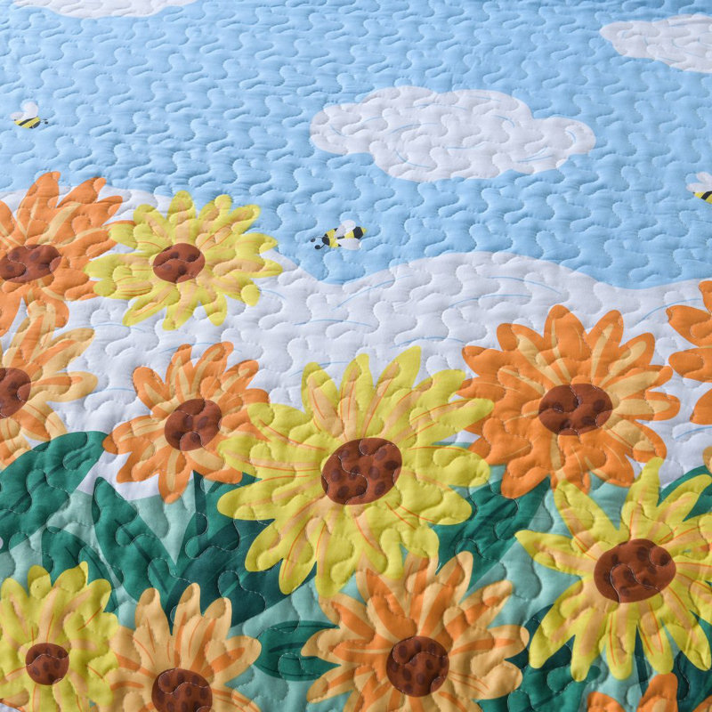 TYHQuilt Cotton Twill Floral Quilt, Twin Quilt + 1 Sham