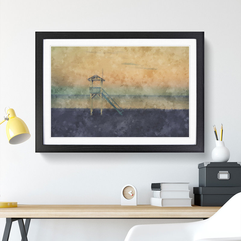 Beach Lifeguard Tower - Picture Frame Painting, 27cm H x 36cm W x 2cm D, Black Framed