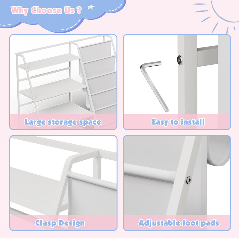 Aulika 32'' Metal Kids Bookshelf Large Storage Bookcase 4-Tier Book Sling Shelf, White