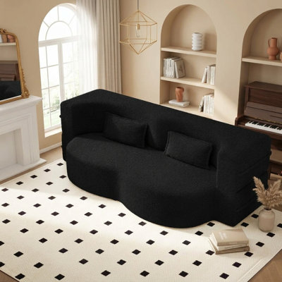 39.8" W Modern Convertible Floor Sofa Bed with 2 Pillows Sherpa Fleece No Assembly Required