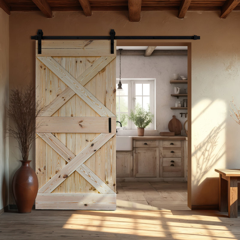 Khanh Solid Pine Sliding Door, Unfinished