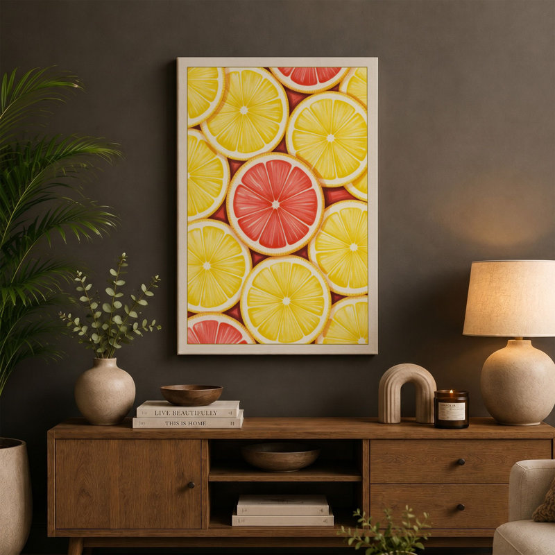 Citrus Abundance Modern - Wrapped Canvas, 36x24 - 91.4 x 61.0 cm, Cream Border