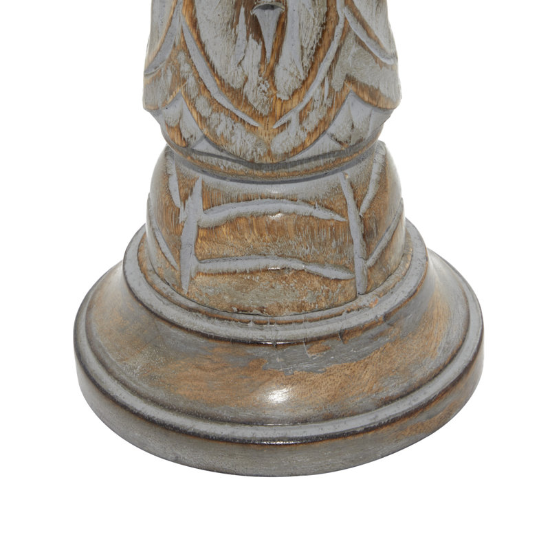 Light Brown Mango Wood Pillar Candle Holders, Set of 3