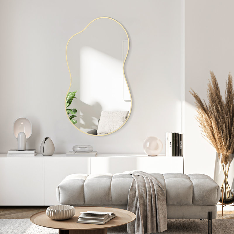 Gold Irregular Asymmetrical Wall Mirror Modern Metal Frame Decorative Mirror, Gold, 46" x 26"