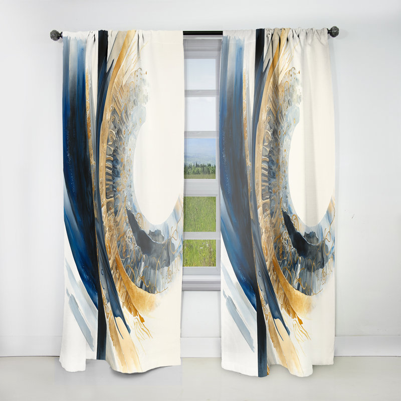 Dargan - Blue And Gold Swirl Abstract IV - Abstract Spirals Curtain - Velvet Room Darkening - 1 panel, 52" W x 120" L