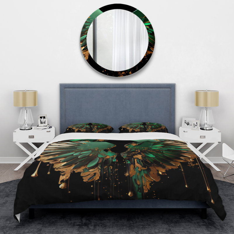 Ensemble de housse de couette vert et or Angel Wings II - Wings Angel - Microfibre polyester