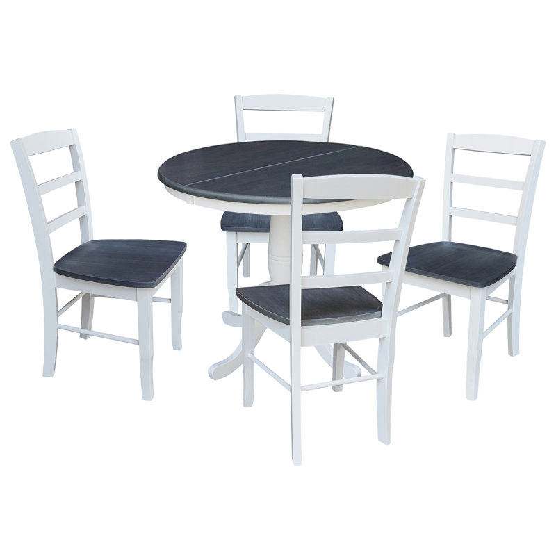 Ensemble de salle à manger à rallonge en bois massif 5 pièces Gadmann, Gris chiné / Blanc, 5 Pieces: Table, 4 Chairs