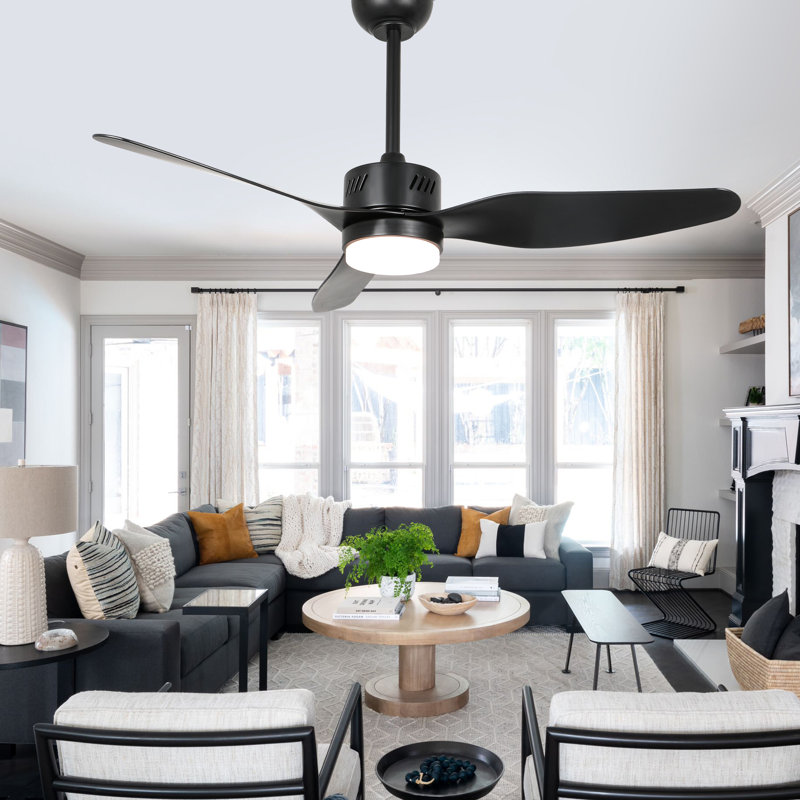46" Modern Ceiling Fan with Lights and Remote, Quiet DC Motor Reversible Black Ceiling Fan for Living Room