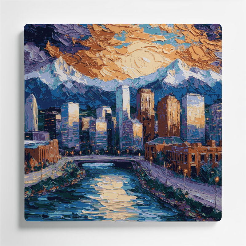 Art mural gris en villes, Denver, CO, H 96 po x l 96 po x P 0,05 po