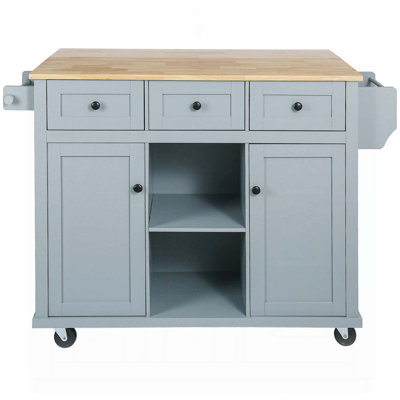 Wide Rolling Kitchen Island With Solid Wood Top,island,coffee cart by Red Barrel Studio