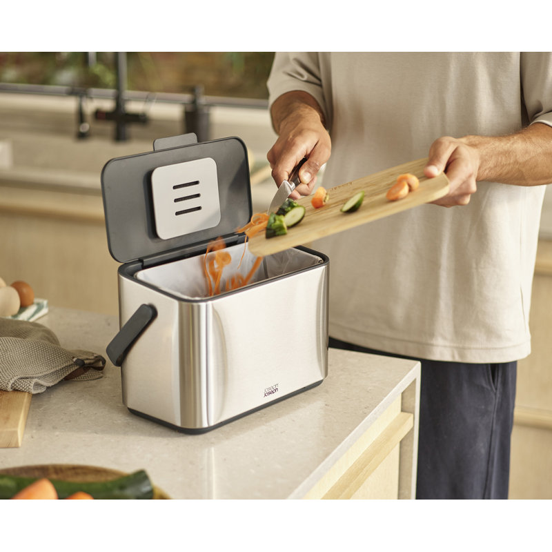 Joseph Joseph Collect 1 Gallon Stainless Steel Compost Caddy with Removable Bucket
