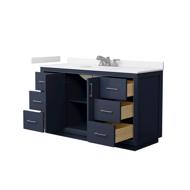 Icon 60" Freestanding Single Bathroom Vanity with Cultured Marble Top, Brushed Nickel, Blue