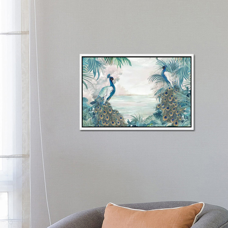 Indian Peafowls - Print on Canvas, 66.04 cm H x 45.72 cm W, White Framed