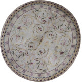 Hand-Knotted High-Quality Green and Ivory Round Area Rug