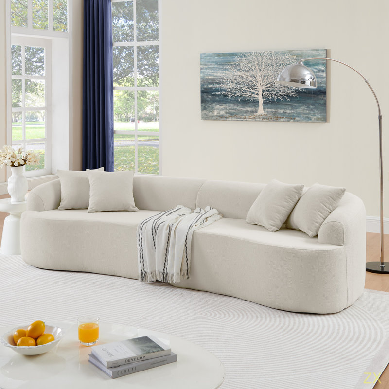 Canapé modulaire incurvé modulaire en tissu de laine d'agneau, style minimaliste moderne, comprimé (aucun assemblage requis), confortable pour le salon et la chambre à coucher