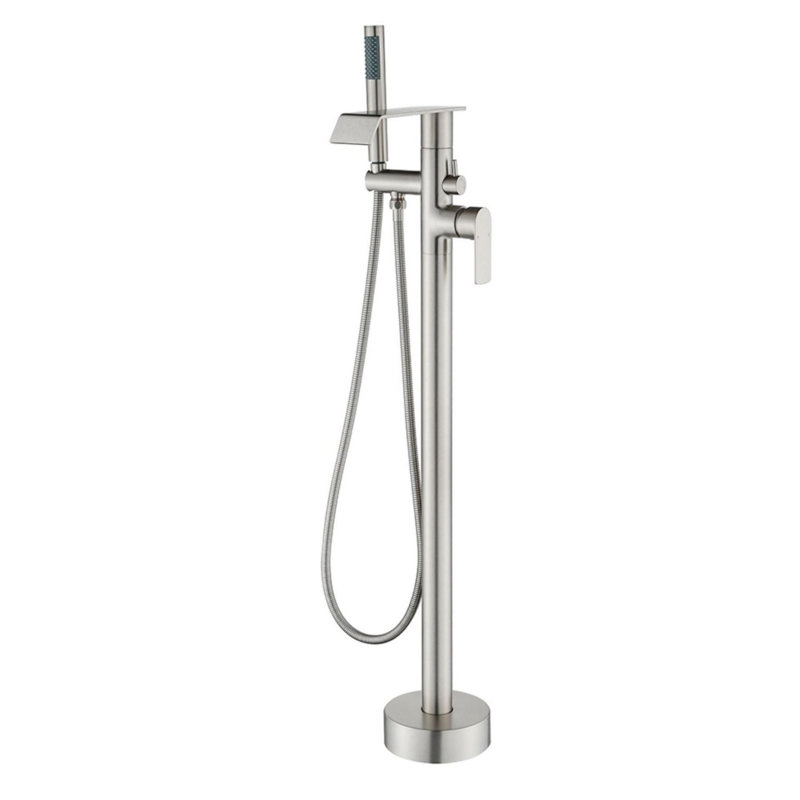 Robinet de baignoire autoportant à fixation au sol avec douche à main, Nickel brossé
