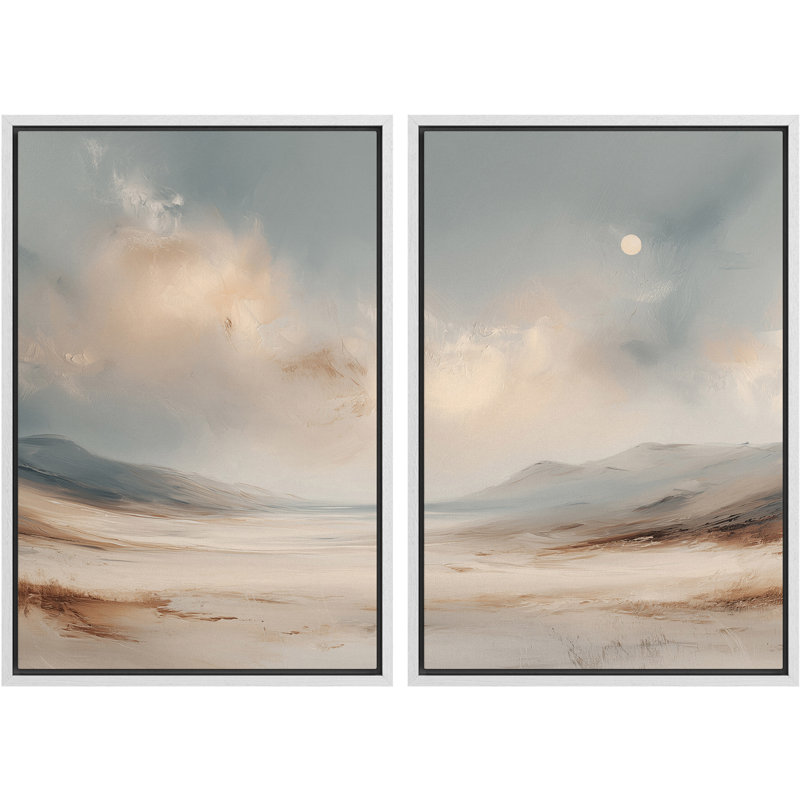 «Minimal Desert Landscape Neutral Sky Wall Art Decor», impression sur toile 2 pièces, H 36 po x l 24 po, Blanc