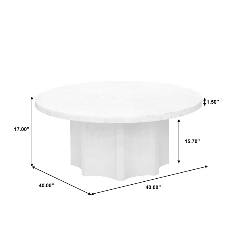 Gray and White Round Marble Top Coffee Table with Storage