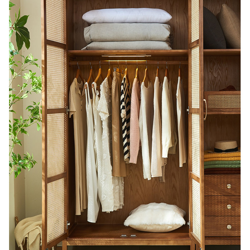 Rattan Woven Simple Wardrobe, Walnut