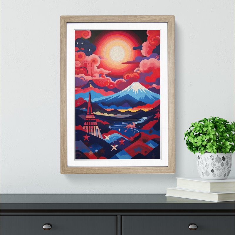 Mount Fuji Constructivism Art - Framed Print, Oak Framed, 46cm H x 34cm W x 2cm D