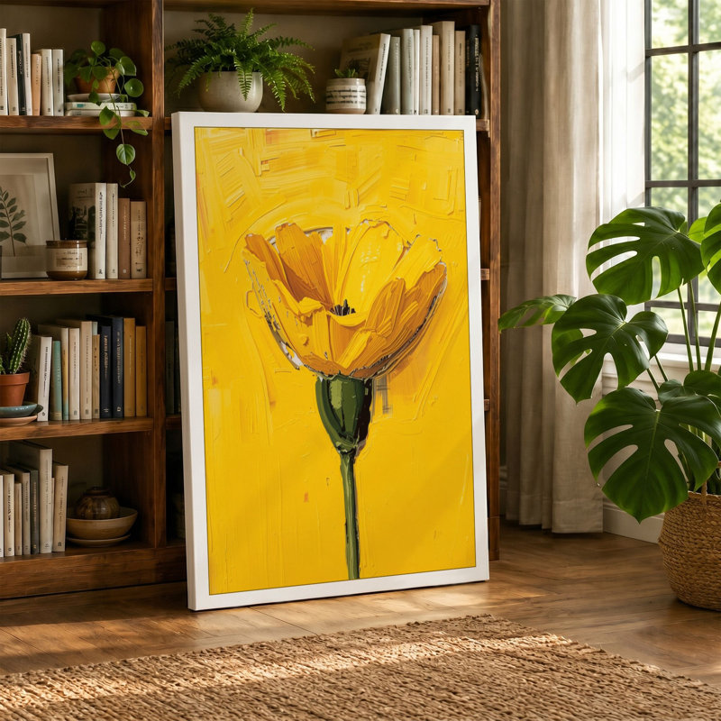 Golden Bloom Botanical - Wrapped Canvas, 30x20 - 76.2 x 50.8 cm, Taupe Border