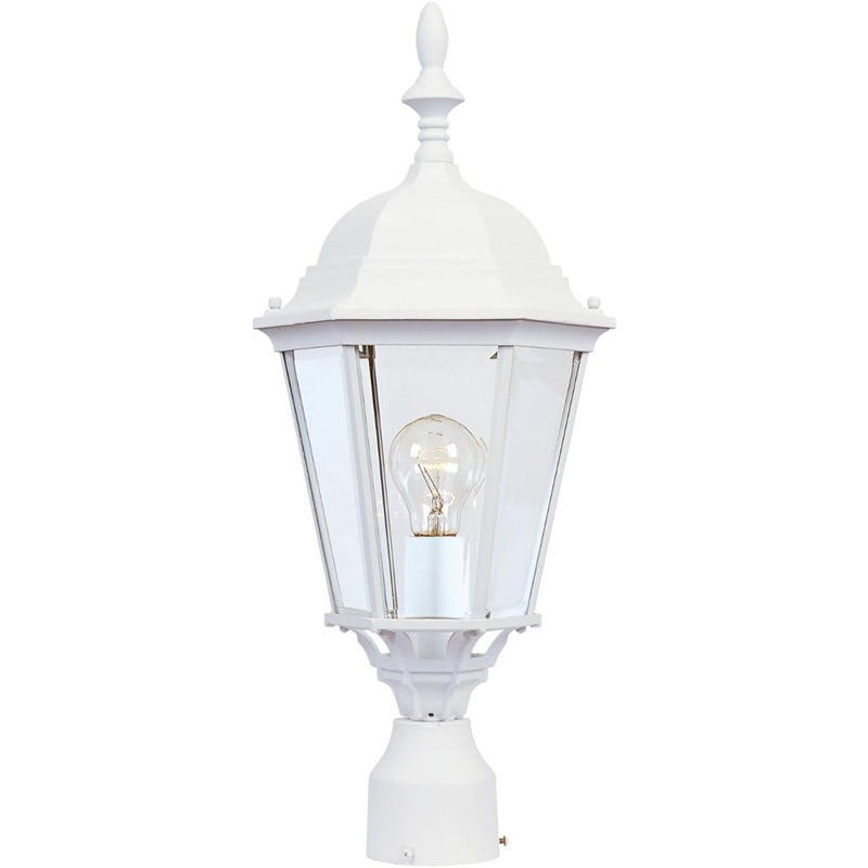 21 Inch Dimmable And LED Bulb Compatible Cast Aluminum Clear Glass Outdoor One Light Lantern Post Mount I 60 Watts I White Finish I Traditional Light Fixture