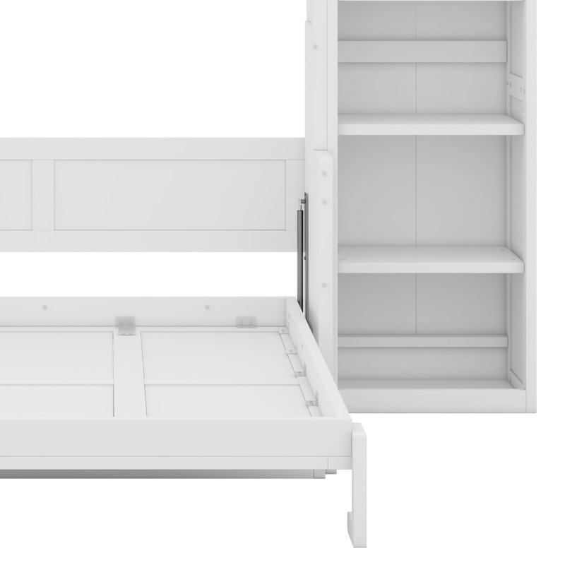 Lit escamotable avec bureau et bibliothèque Murphy, Blanc, Grand lit