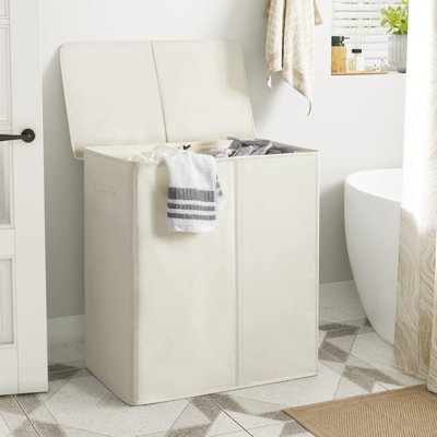 154L Double Laundry Hamper With Lid And Removable Laundry Bags, Large Dirty Clothes Hamper 2 Section Collapsible Laundry Basket Dorm Room Storage For Bedroom, Bathroom, College,Beige