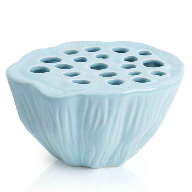 Lotus Pod Ceramic Flower Frog Flower Vase Ikebana Bowl With Stem Holder Floral Arrangement Frog For Table Decorative Flower Holder For Fresh Or Dried Bouquets Kenzan Vase Pot Container (blue)
